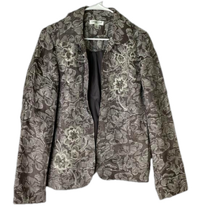 COLDWATER CREEK Open Front Textured Brocade-like Blazer, Women’s M, Gray Tones